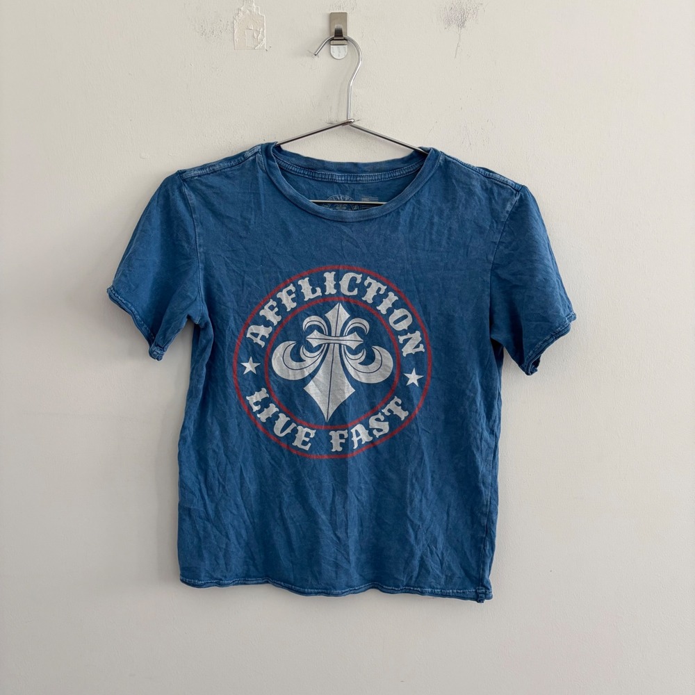 Affliction Live Fast Blue Graphic T-Shirt Rad To The Bone Small